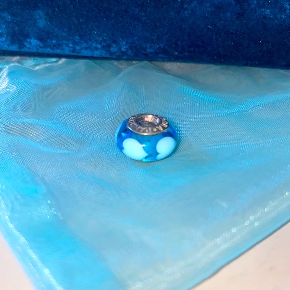 Authentic Pandora Blue Murano with Light Blue Hearts Bead - Picture 1 of 3